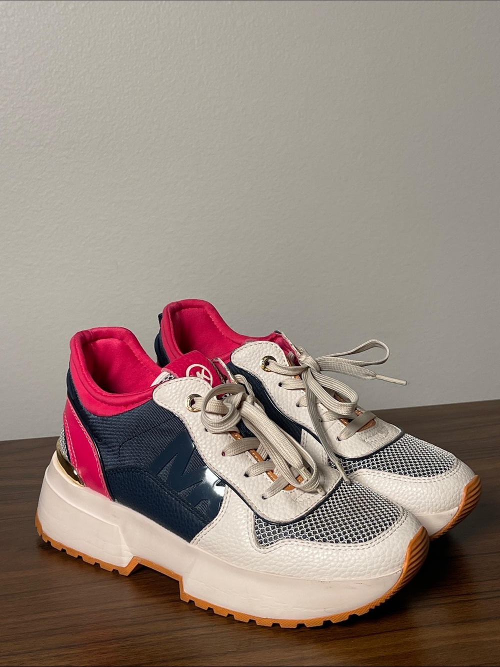 MICHAEL Michael Kors White, Navy & Pink Platform Sneakers